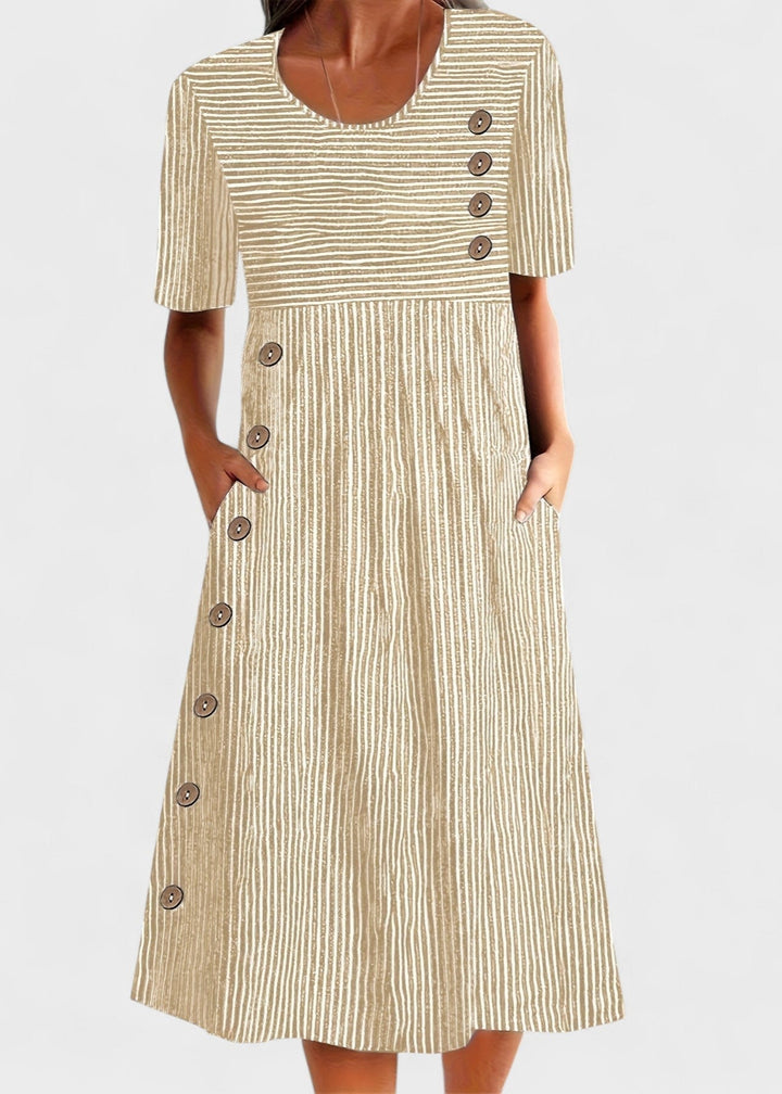 Татяна | Раиран миди рокля с копчета