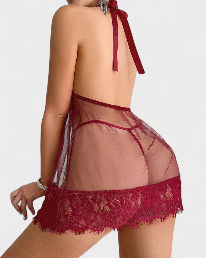 Анежка | Цветна блондинка с халтер бебедол и танга