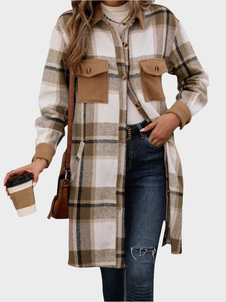 Celina | Риза-подобна жилетка с каре и джобове