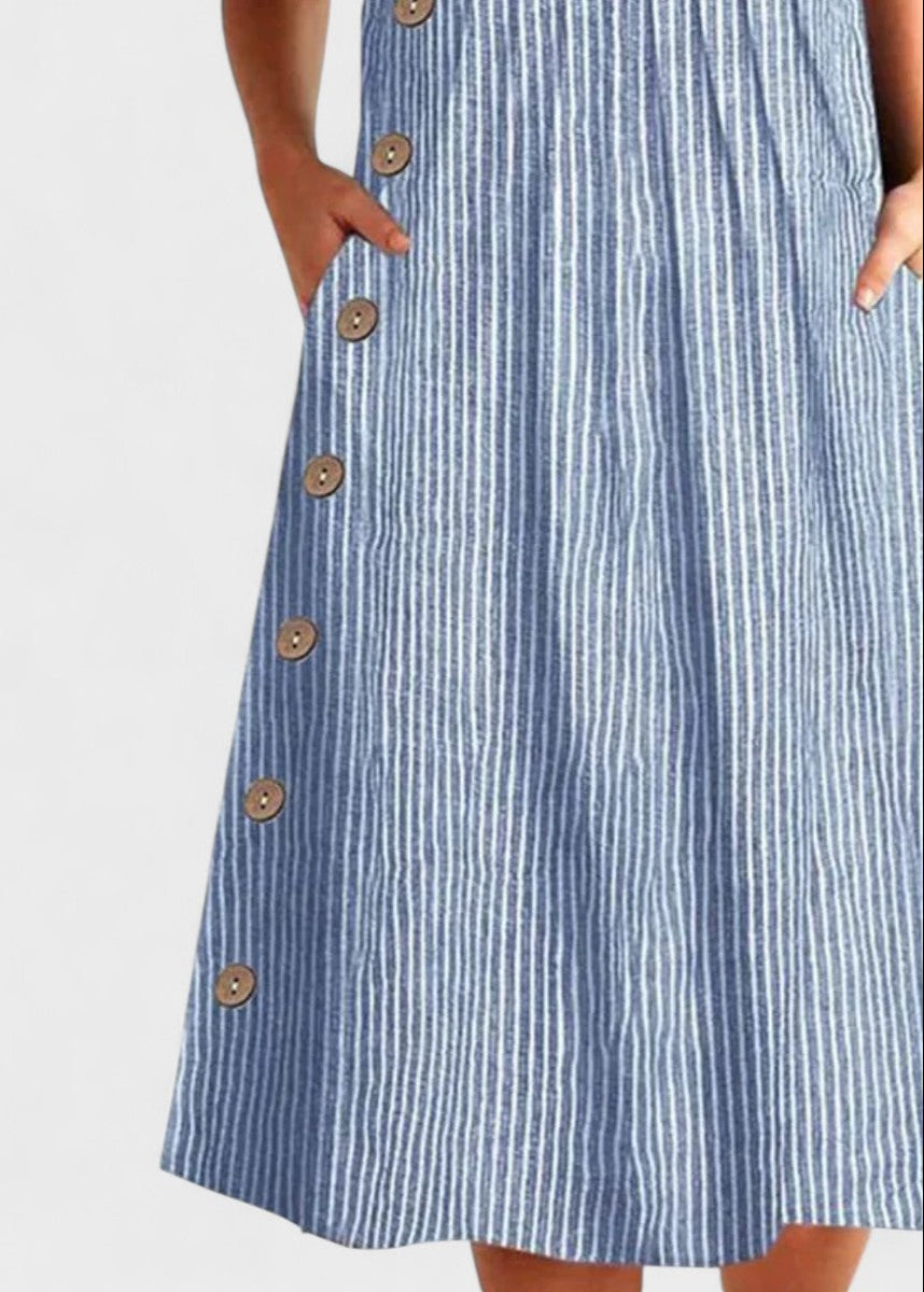 Татяна | Раиран миди рокля с копчета