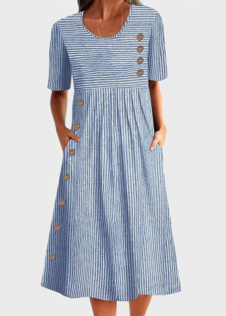 Татяна | Раиран миди рокля с копчета