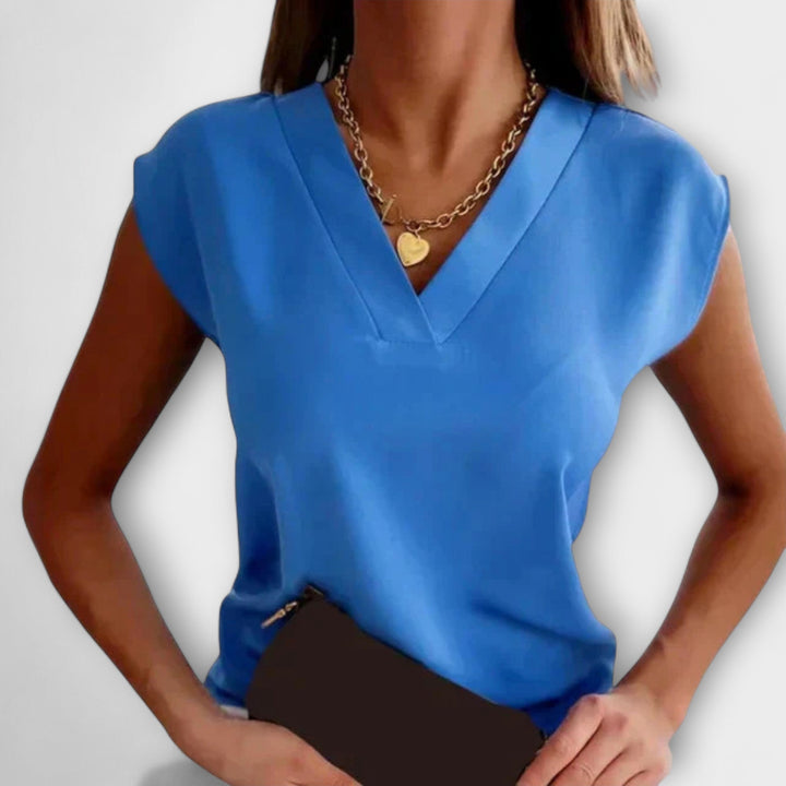 Дамски летен топ с V-образно деколте и свободни ръкави