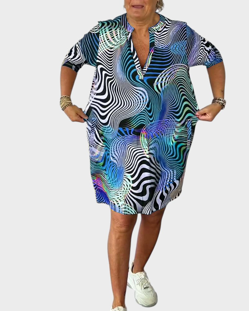 Жофие | Цветна рокля с V-образно деколте