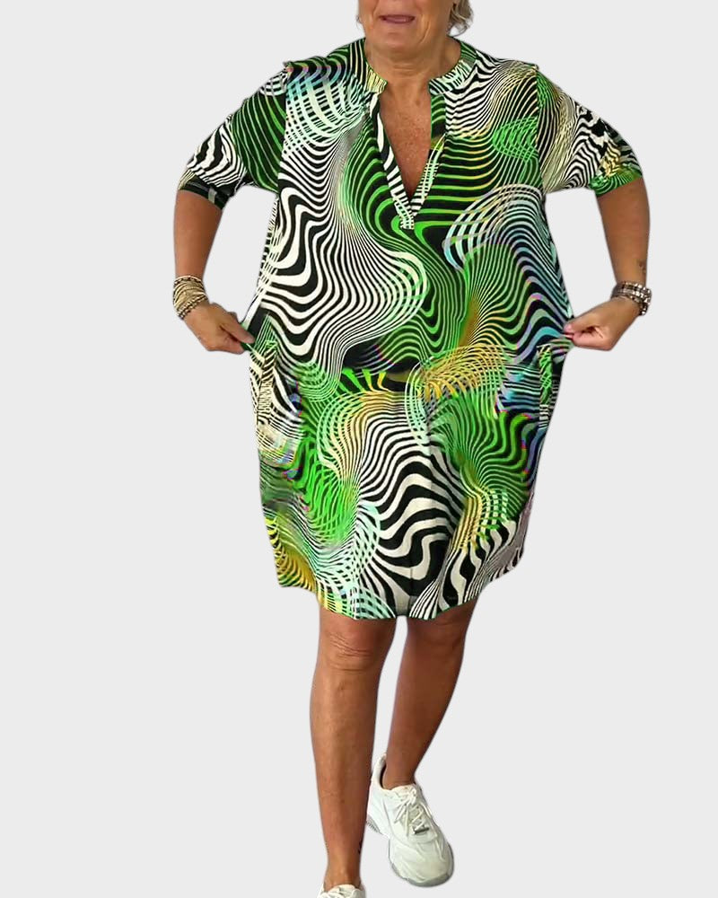 Жофие | Цветна рокля с V-образно деколте