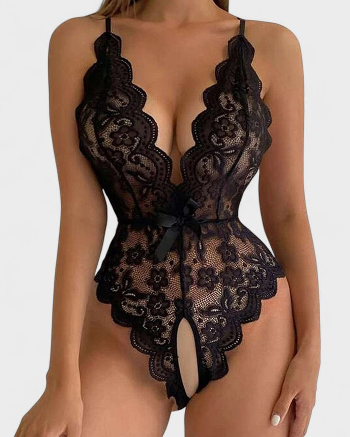 Агнес | Бежово боди с къси ръкави без огърлица