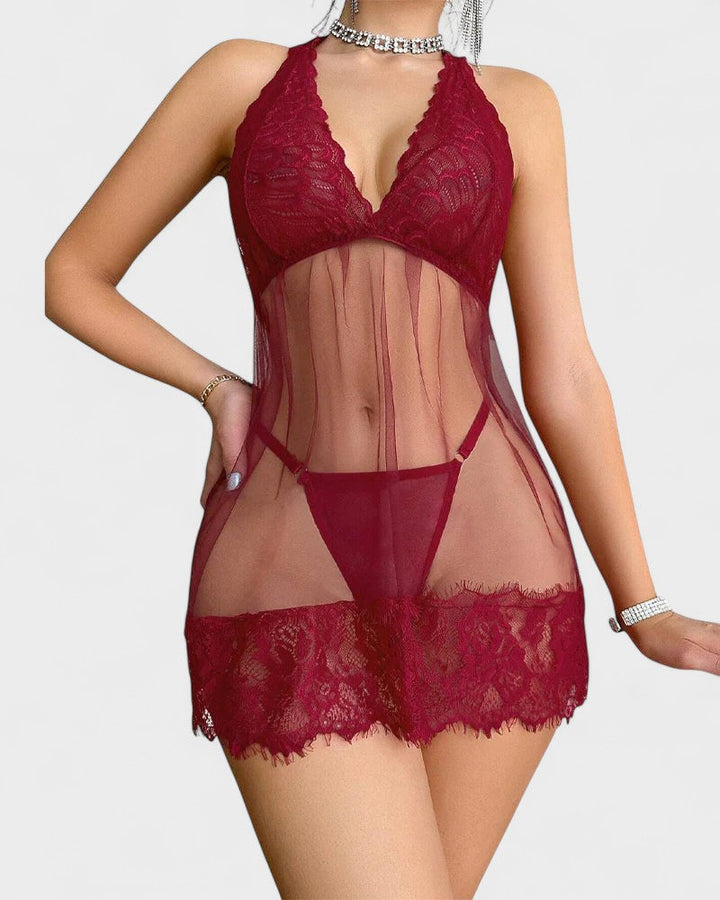 Анежка | Цветна блондинка с халтер бебедол и танга