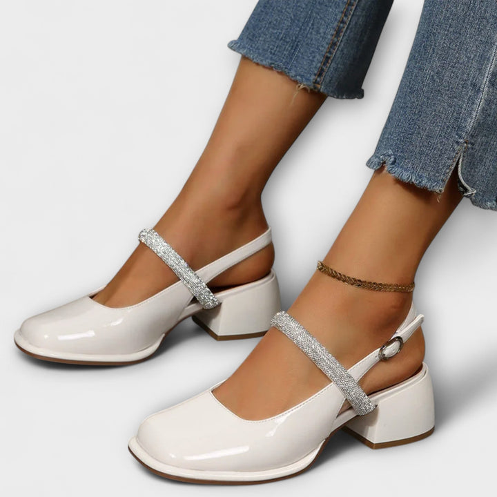 Celandra - Мери Джейн с блестящи ленти и блокови токчета