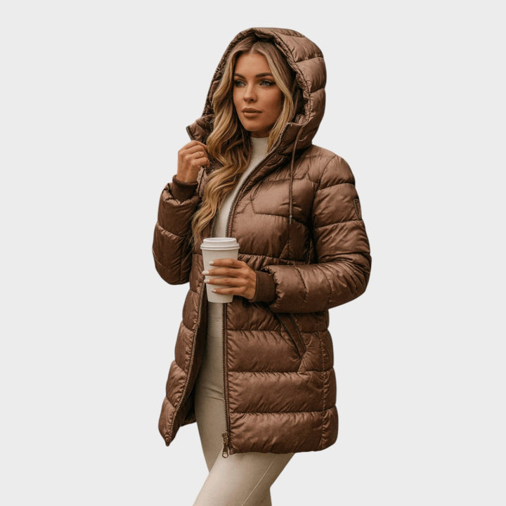 Мария | Дълга, топла стегана яке с голяма качулка