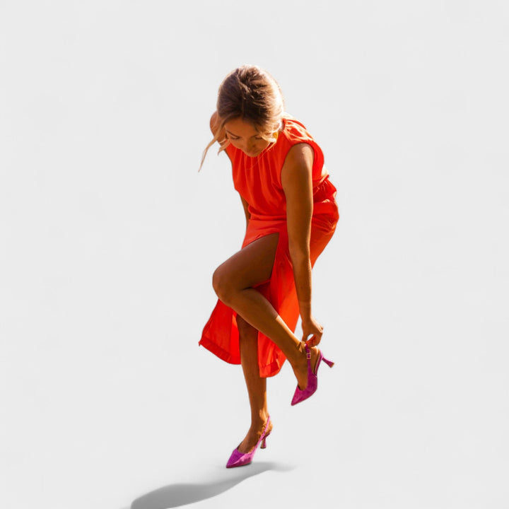 Тори – Лятна сатенена рокля с разрез