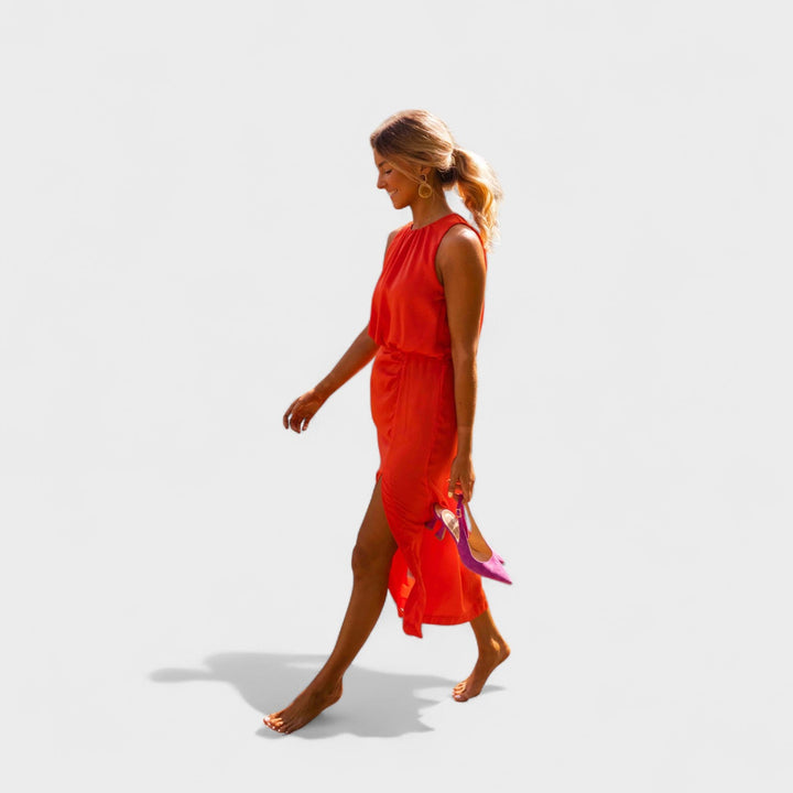 Тори – Лятна сатенена рокля с разрез