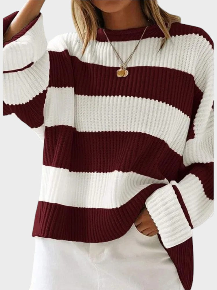 Бернадета | Модерен плетен пуловер с райета