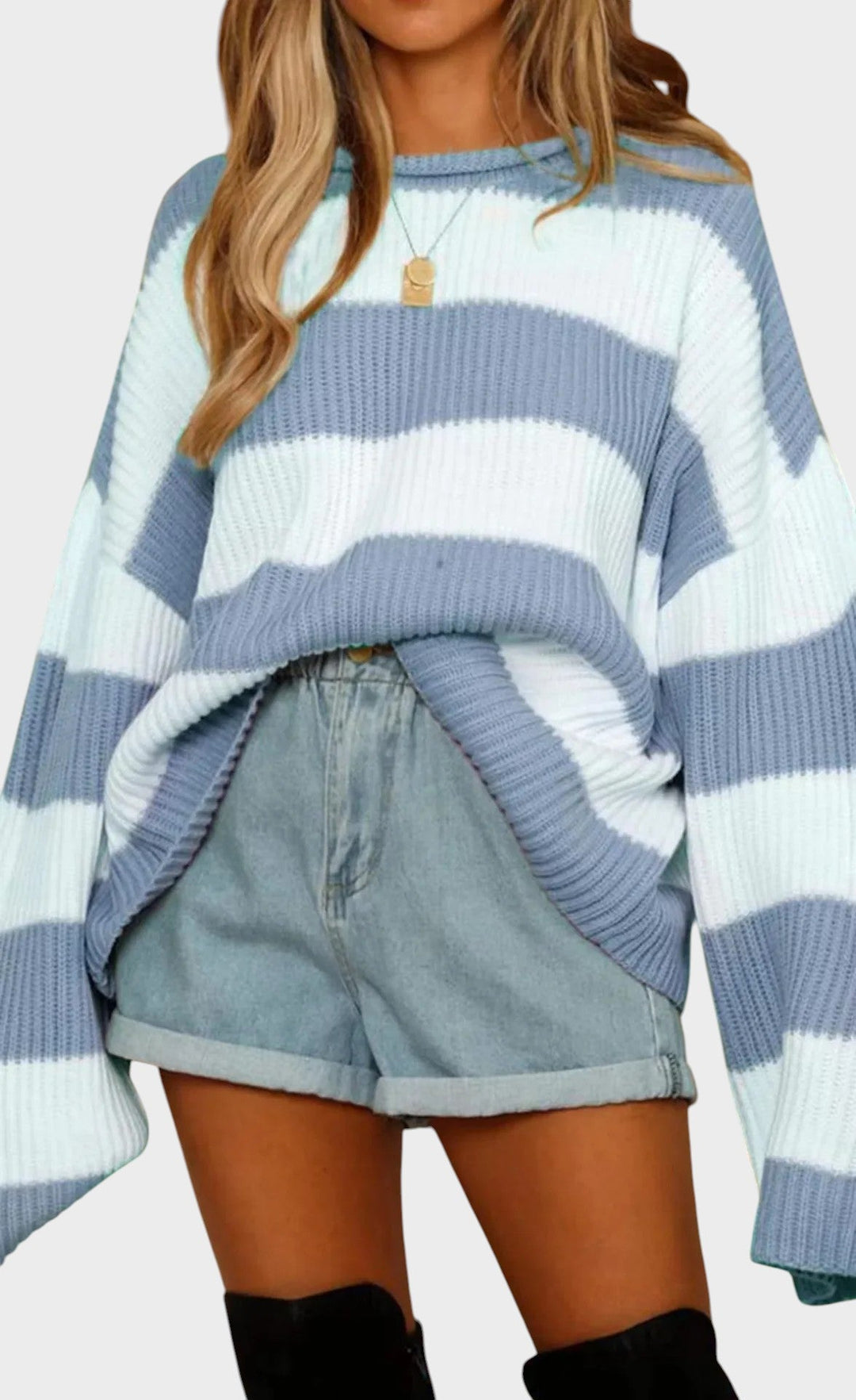 Бернадета | Модерен плетен пуловер с райета