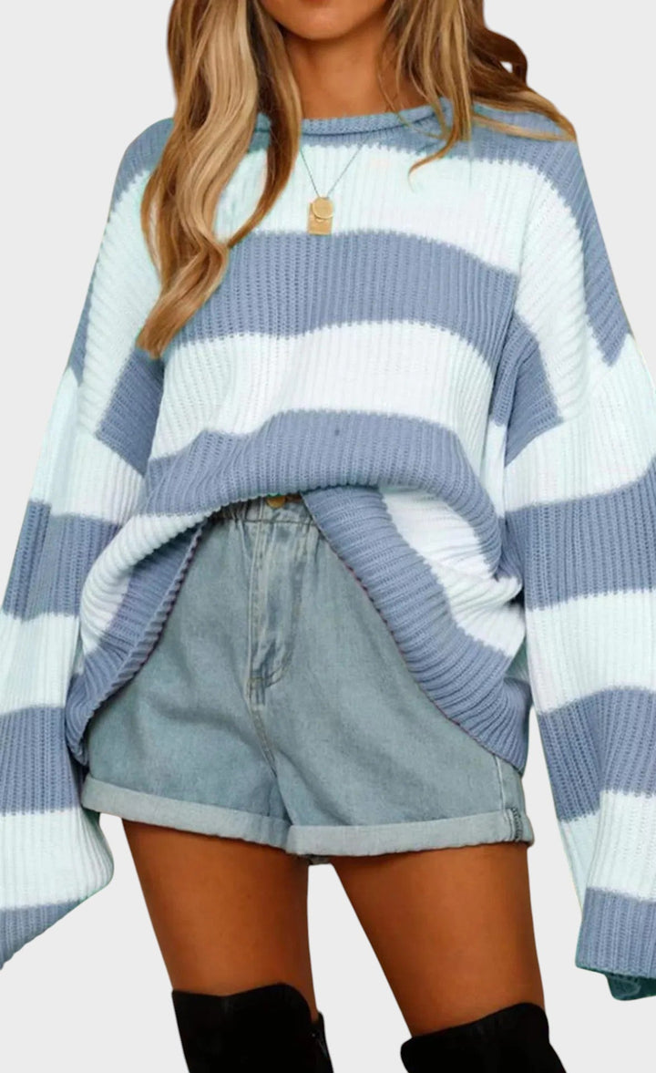 Бернадета | Модерен плетен пуловер с райета