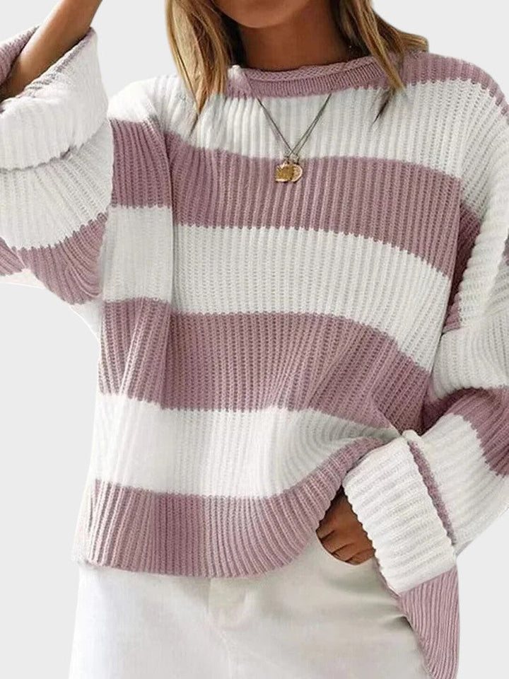 Бернадета | Модерен плетен пуловер с райета