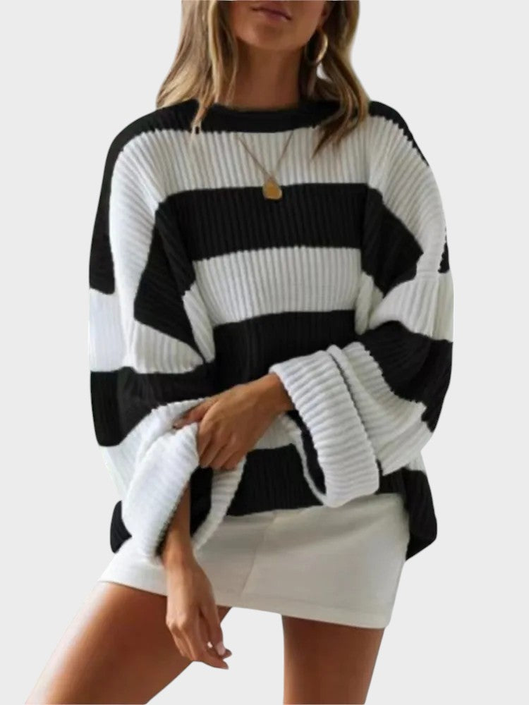 Бернадета | Модерен плетен пуловер с райета