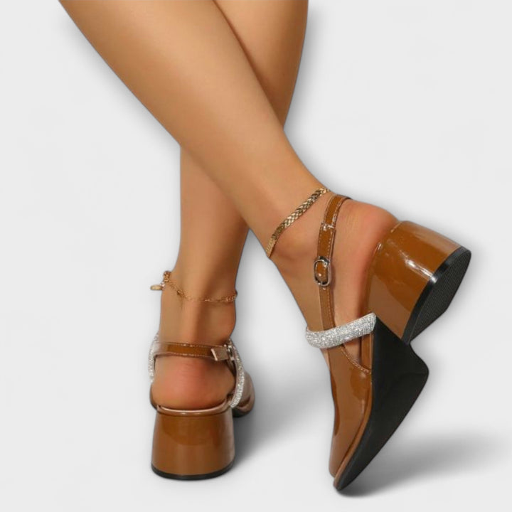 Celandra - Мери Джейн с блестящи ленти и блокови токчета