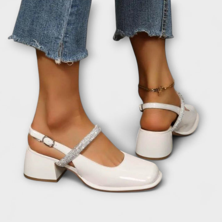 Celandra - Мери Джейн с блестящи ленти и блокови токчета