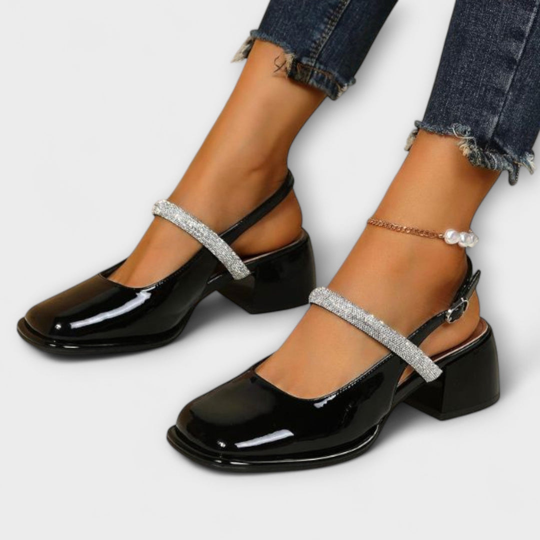 Celandra - Мери Джейн с блестящи ленти и блокови токчета