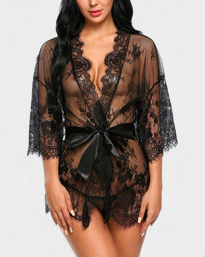 Тýна | Елегантна светло блондинска пижама с сатенена лента