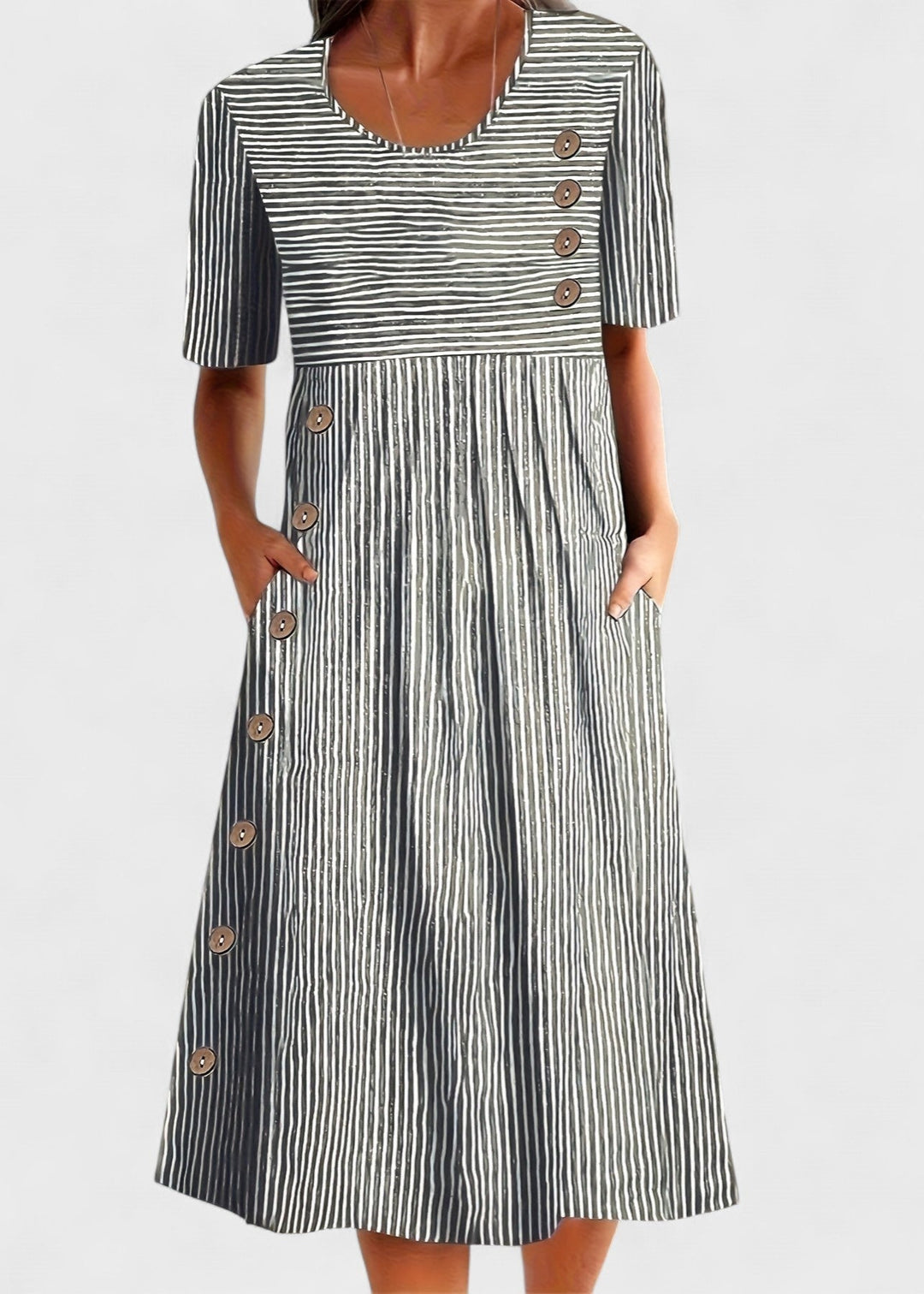 Татяна | Раиран миди рокля с копчета