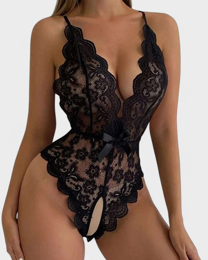 Агнес | Бежово боди с къси ръкави без огърлица