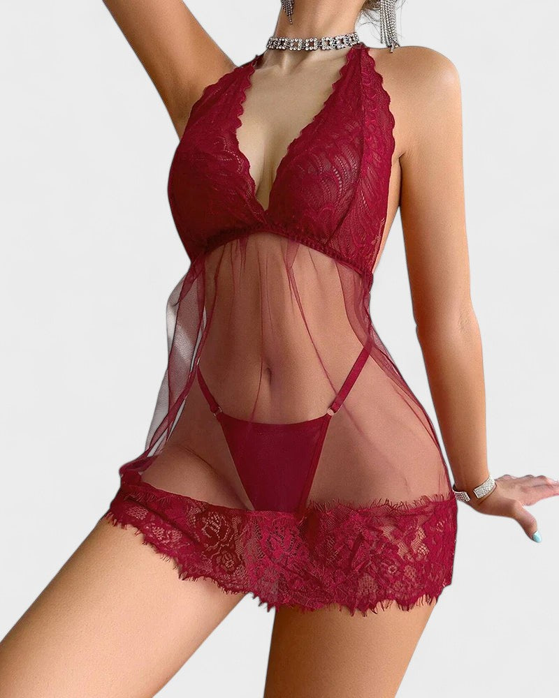 Анежка | Цветна блондинка с халтер бебедол и танга