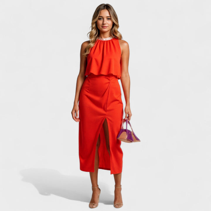 Тори – Лятна сатенена рокля с разрез