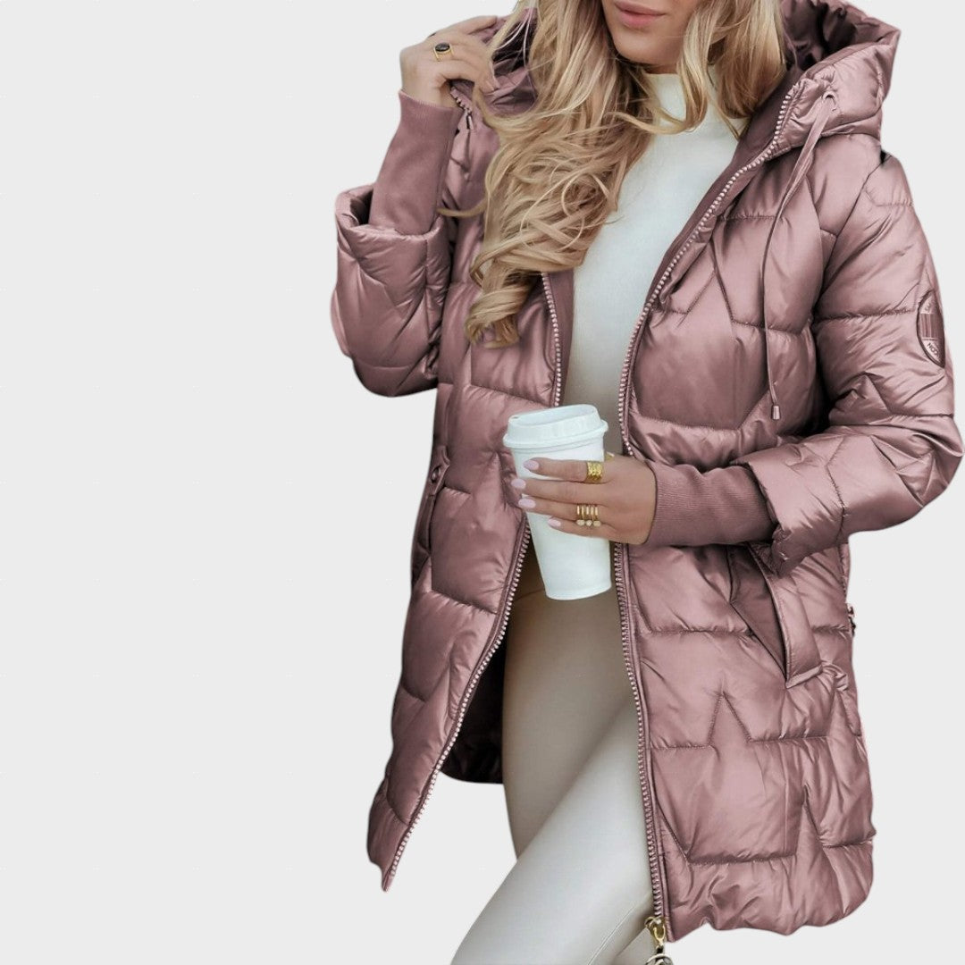 Мария | Дълга, топла стегана яке с голяма качулка