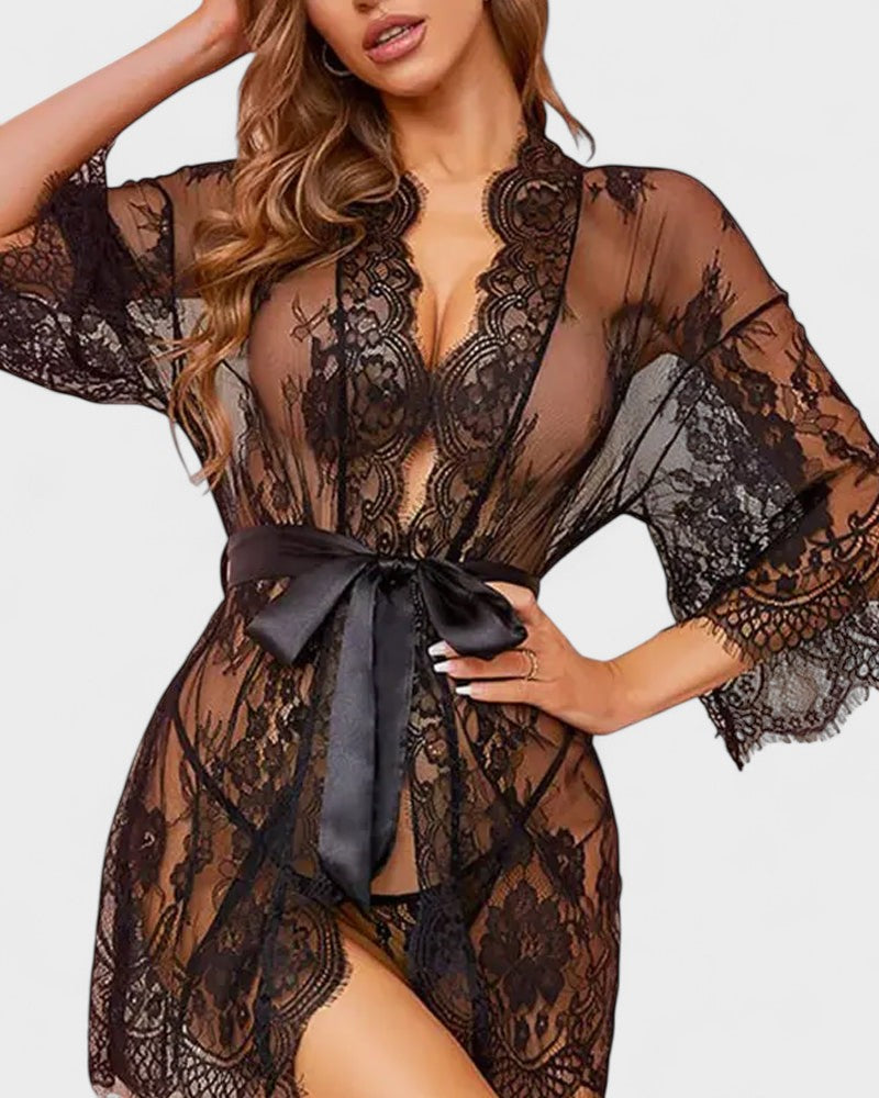 Тýна | Елегантна светло блондинска пижама с сатенена лента