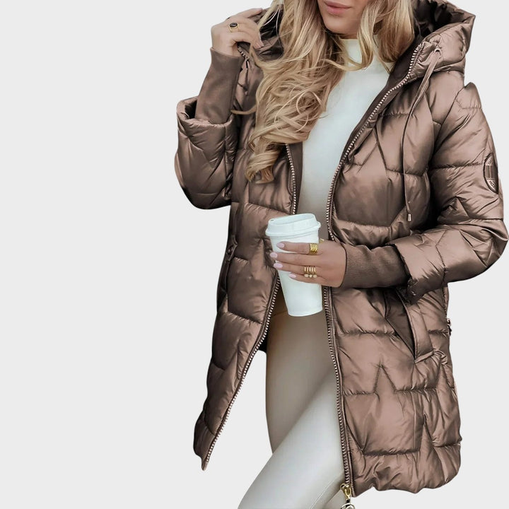 Мария | Дълга, топла стегана яке с голяма качулка