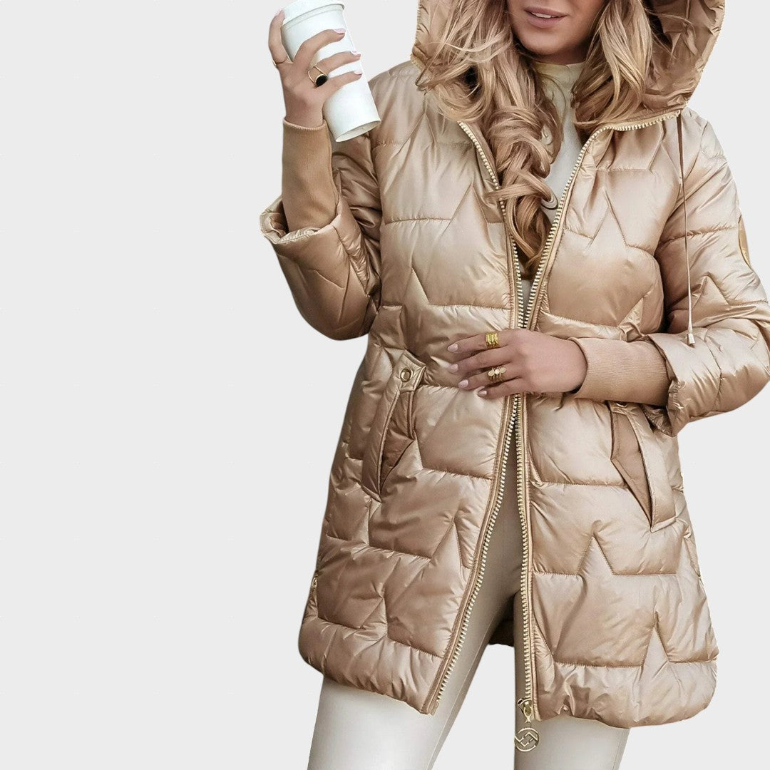 Мария | Дълга, топла стегана яке с голяма качулка