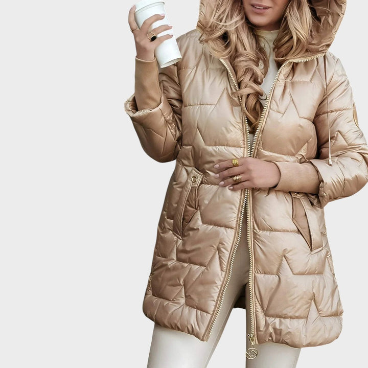 Мария | Дълга, топла стегана яке с голяма качулка