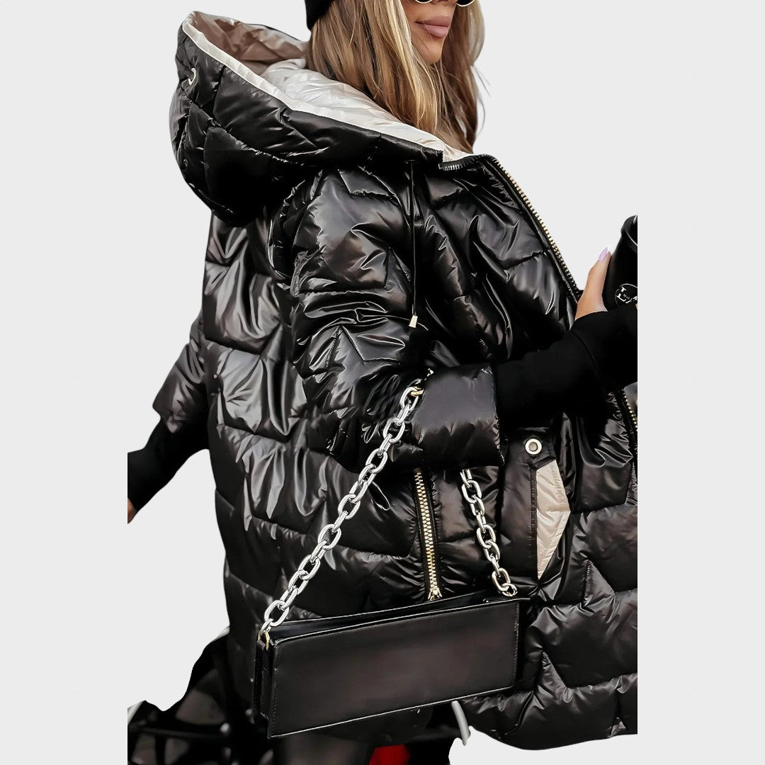 Мария | Дълга, топла стегана яке с голяма качулка