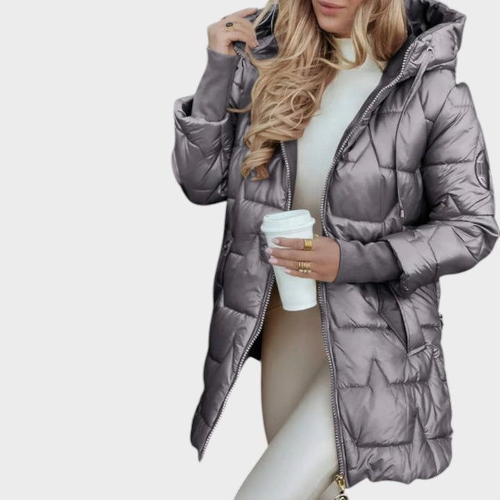 Мария | Дълга, топла стегана яке с голяма качулка